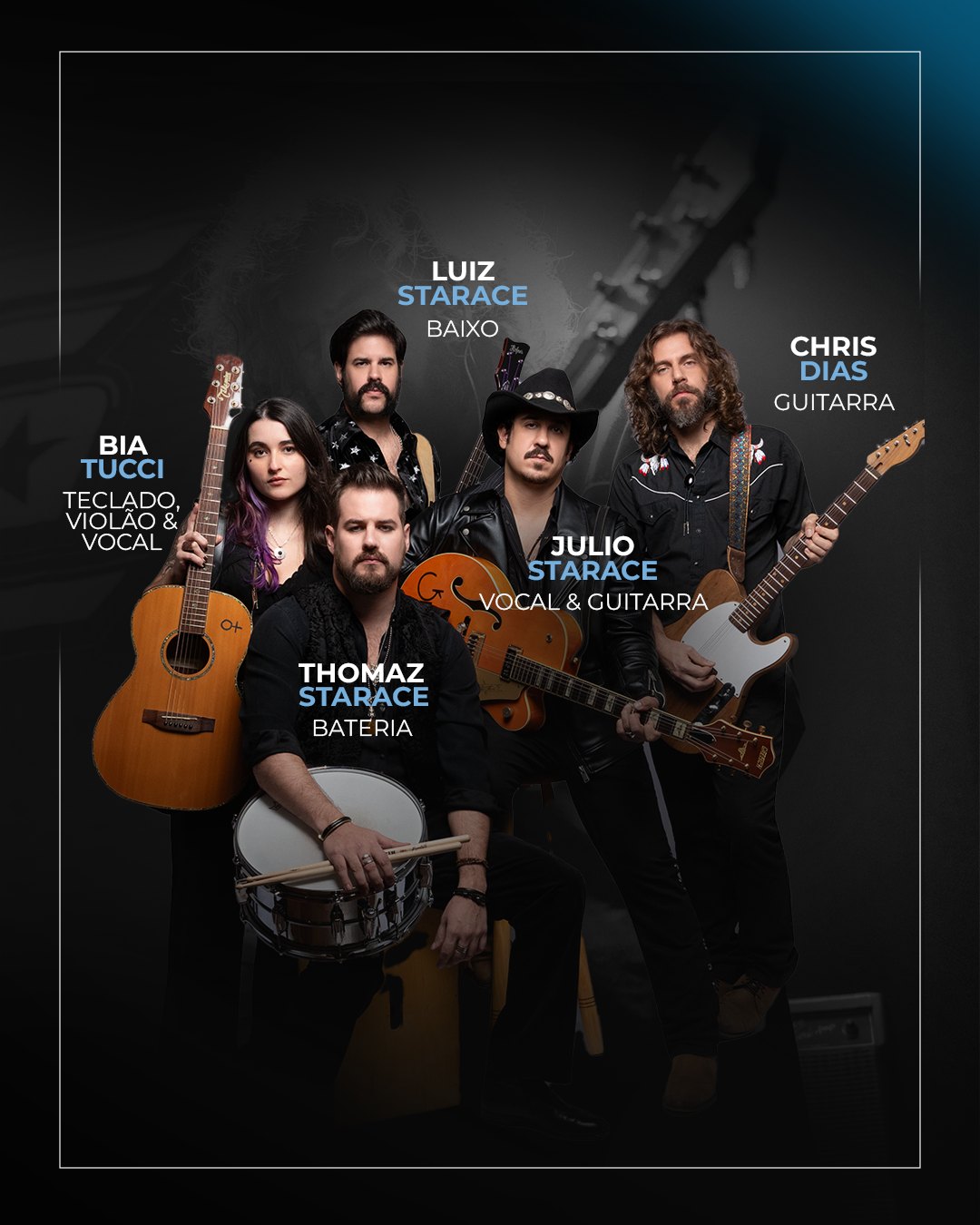 A Banda — Bia Tucci (teclado, violão e vocal), Luiz Starace (baixo), Thomaz Starace (bateria), Julio Starace (vocal e guitarra), Chris Dias (guitarra)